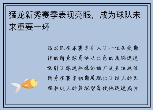 猛龙新秀赛季表现亮眼，成为球队未来重要一环